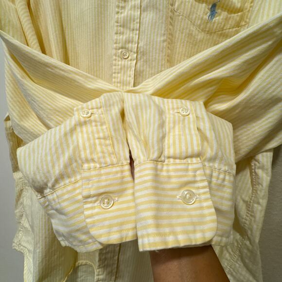 Vintage Ralph Lauren Big Shirt Yellow Stripe Cotton Button Down L - Picture 7 of 12